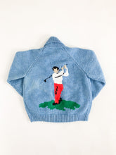 Load image into Gallery viewer, Vintage 60s Mary Maxim Blue Knit Golf Cardigan Sweater