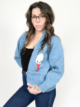 Load image into Gallery viewer, Vintage 60s Mary Maxim Blue Knit Golf Cardigan Sweater