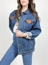 Load image into Gallery viewer, Vintage Leather Trim Denim Jacket
