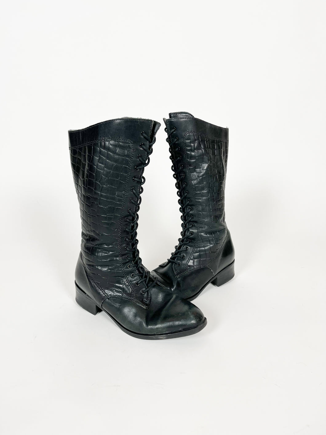 Vintage 90s Black Leather Lace Up Boots Size 9