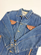 Load image into Gallery viewer, Vintage Leather Trim Denim Jacket
