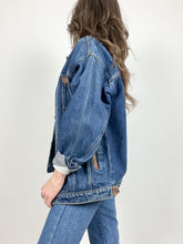 Load image into Gallery viewer, Vintage Leather Trim Denim Jacket
