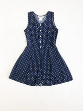 Load image into Gallery viewer, Vintage 90s Blue and White Polka Dot Romper
