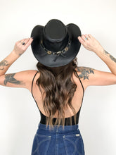Load image into Gallery viewer, Black Leather Brass Concho Cowboy Hat
