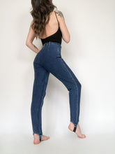 Load image into Gallery viewer, Vintage 80s/90s LizWear Dark Wash High Rise Stirrup Jeans Waist 24/25”
