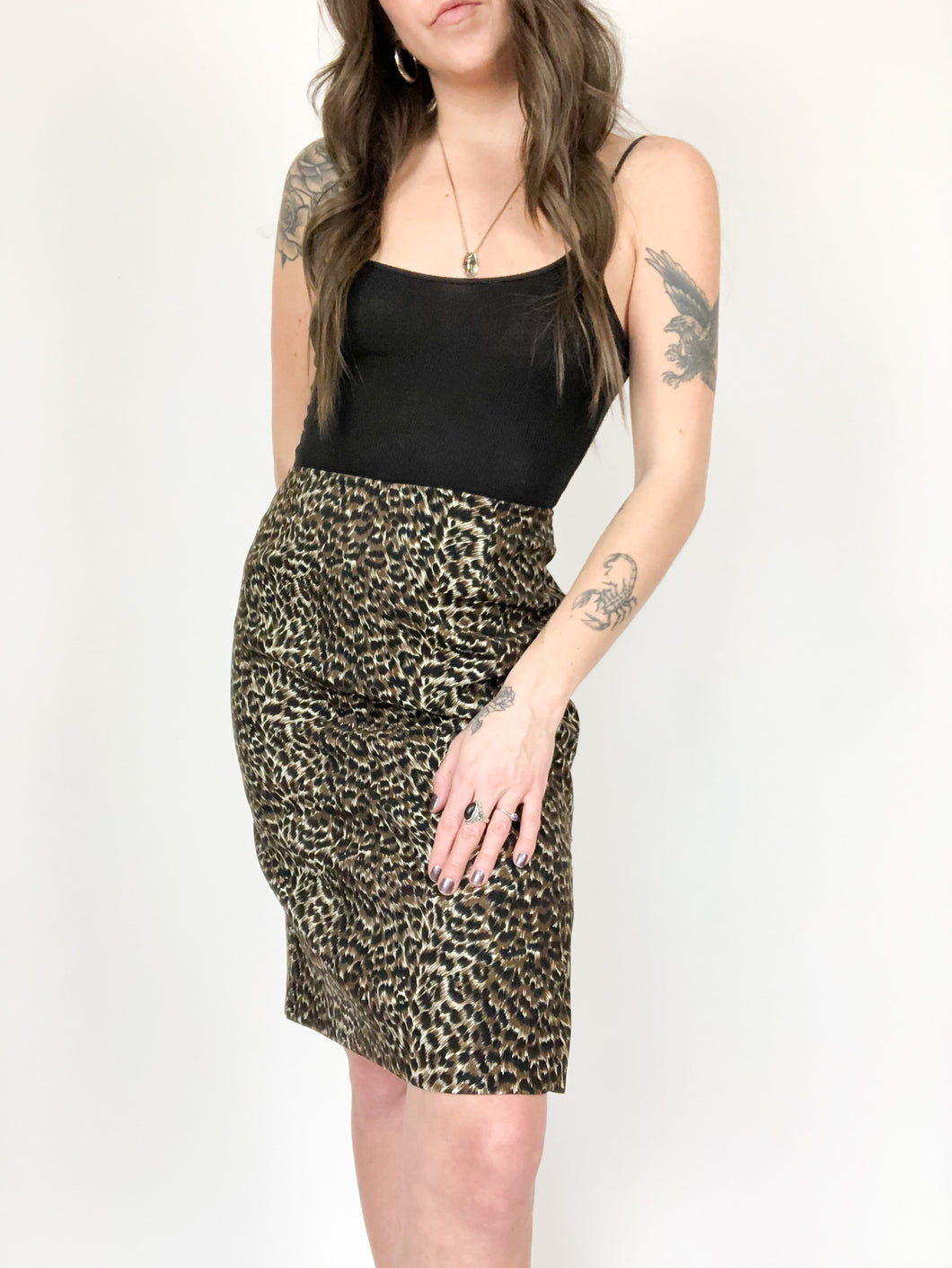 Vintage 90s Simply French Collection Leopard Print High Rise Skirt