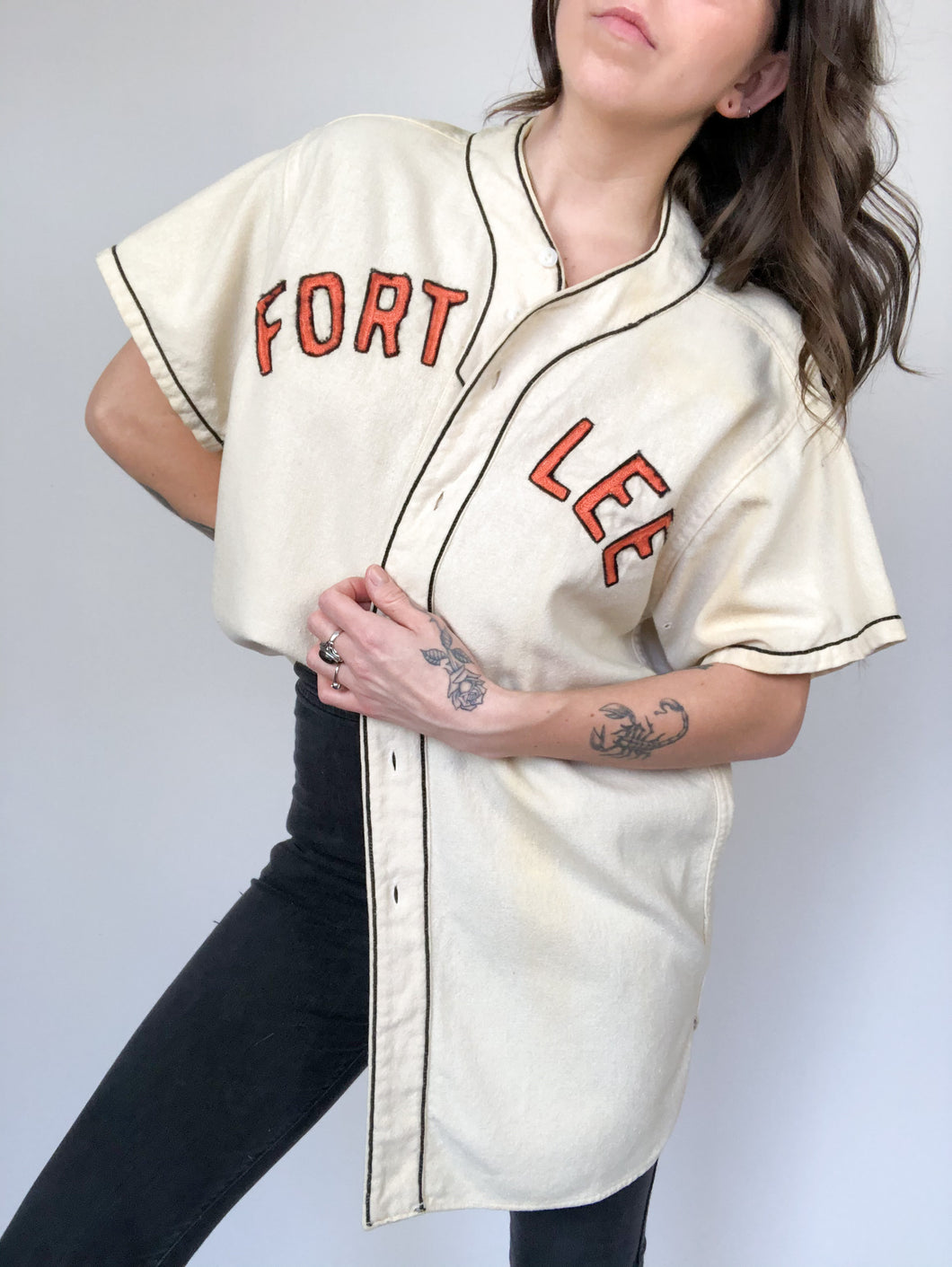 Vintage 1950s Embroidered Fort Lee Doge Davis Flannel Little League Baseball Jersey