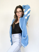 Load image into Gallery viewer, Vintage 70s Blue and White Striped College Cardigan
