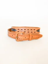 Load image into Gallery viewer, Vintage Tooled Leather and Woven Fabric Belt
