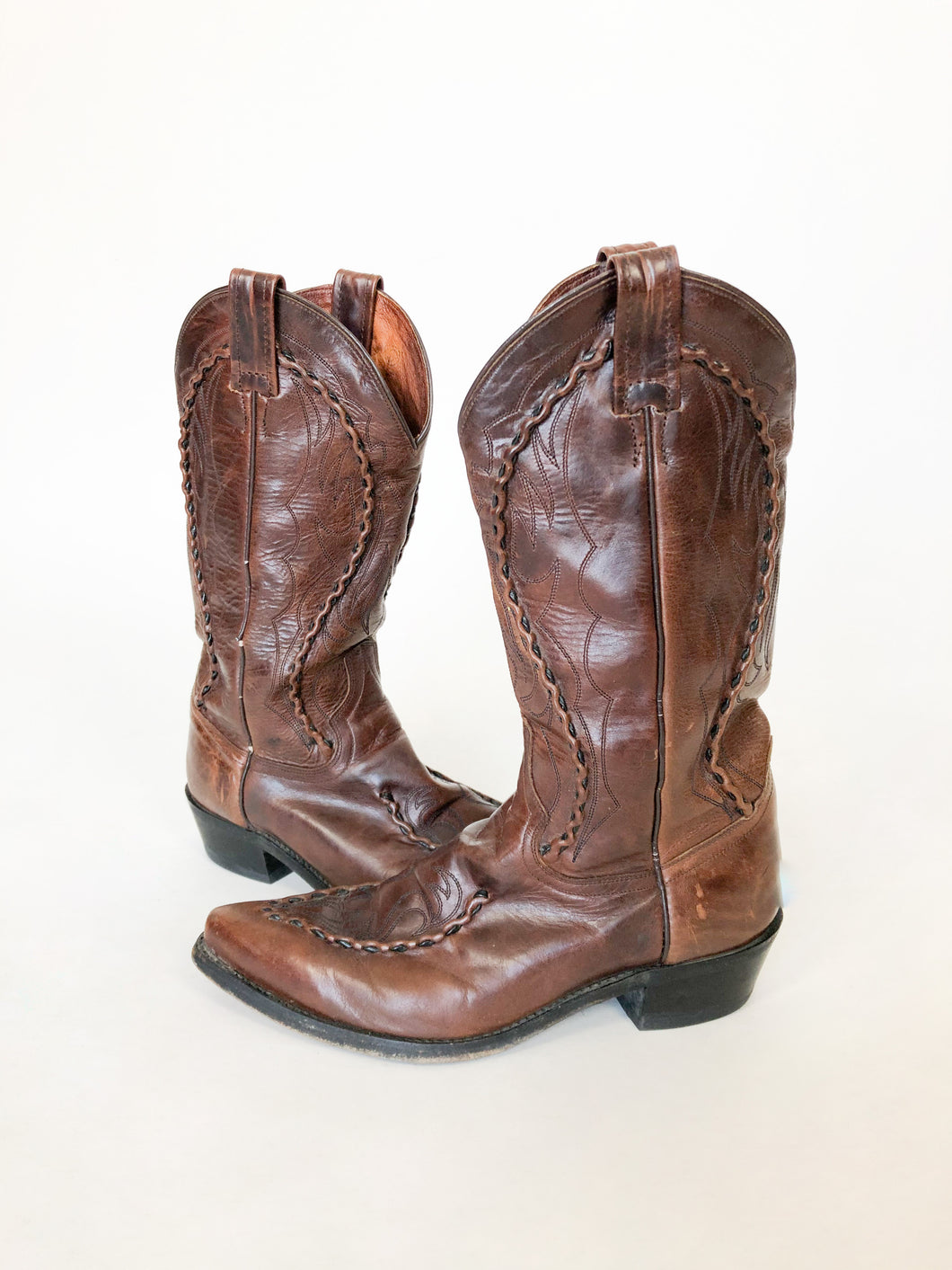 Vintage Dan Post Dark Brown Leather Cowboy Boots Men’s 8