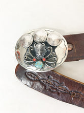 Load image into Gallery viewer, Vintage Native American Turquoise and Coral Buffalo Nickel Belt Buckle
