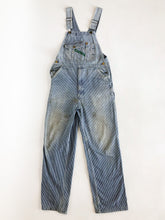 Load image into Gallery viewer, Vintage Key Hickory Stripe Perfectly Trashed Overalls 34x31
