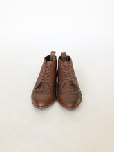 Load image into Gallery viewer, Vintage 90s Brown Woven Leather Lace Up Booties Size 6.5

