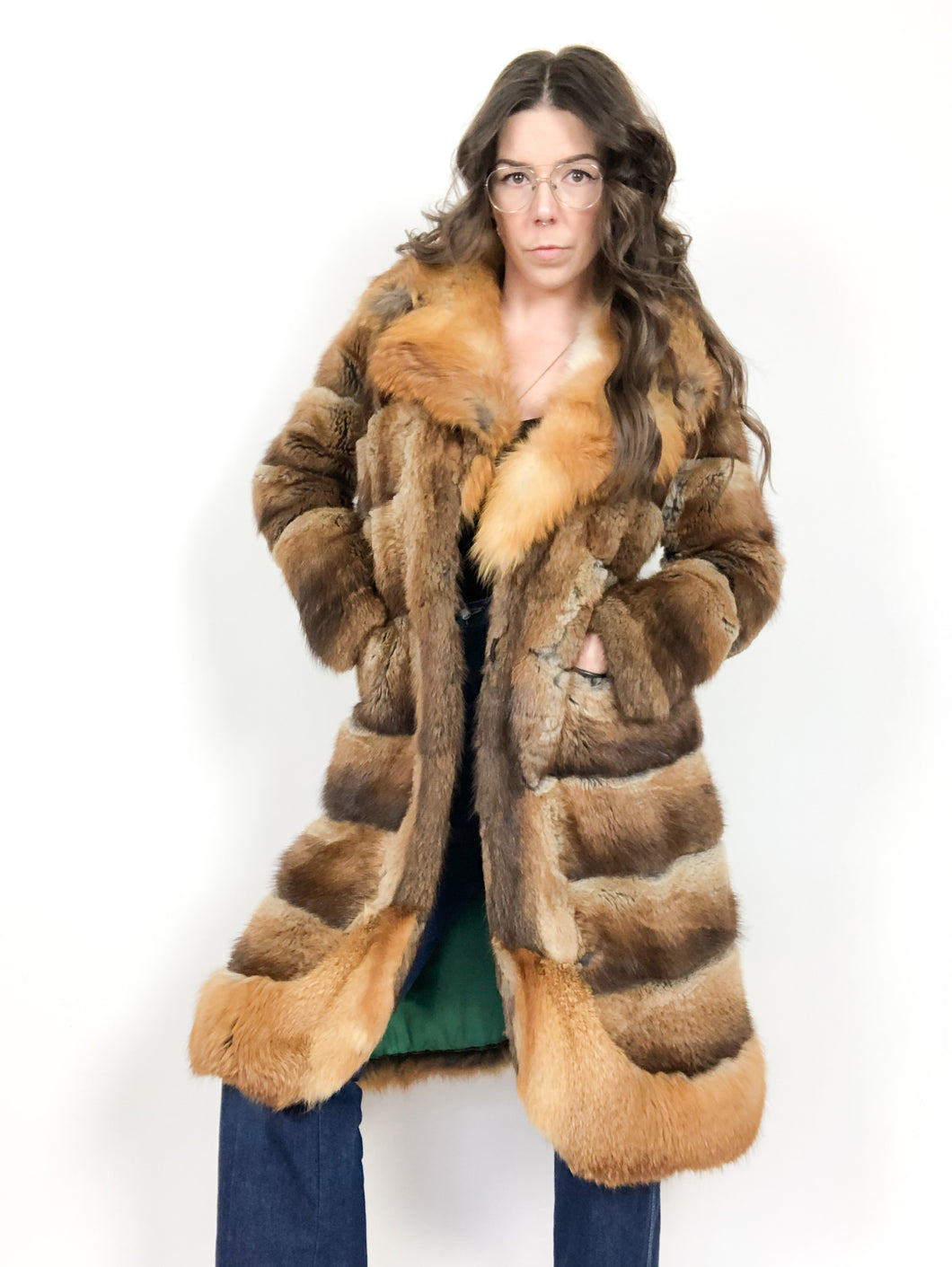 Vintage 60s Fox Trim Fur Coat