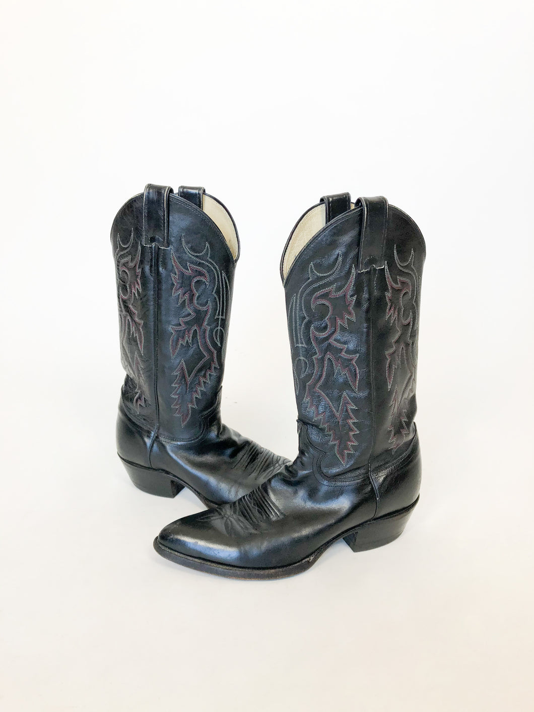 Vintage 80s Justin Black Leather Cowboy Boots Men’s 7.5