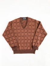 Load image into Gallery viewer, Vintage 80s Terry Williams Brown Check V Neck Sweater
