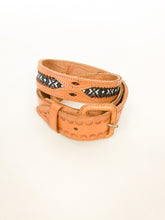 Load image into Gallery viewer, Vintage Tooled Leather and Woven Fabric Belt
