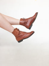 Load image into Gallery viewer, Vintage 90s Brown Leather Lace Up Booties Size 38.5
