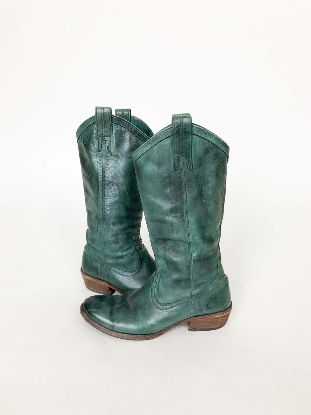 Vintage FRYE Jade Green Carson Western Boots Size 6.5