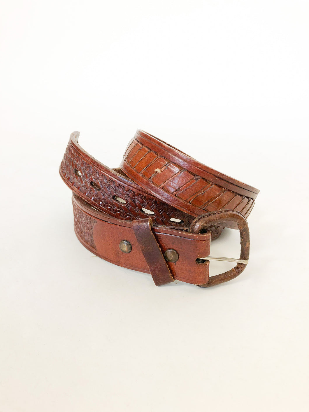 Vintage Dark Brown Woven Leather Belt