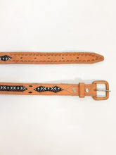 Load image into Gallery viewer, Vintage Tooled Leather and Woven Fabric Belt
