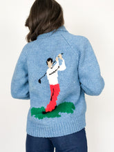 Load image into Gallery viewer, Vintage 60s Mary Maxim Blue Knit Golf Cardigan Sweater
