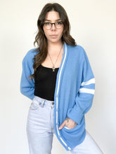 Load image into Gallery viewer, Vintage 70s Blue and White Striped College Cardigan
