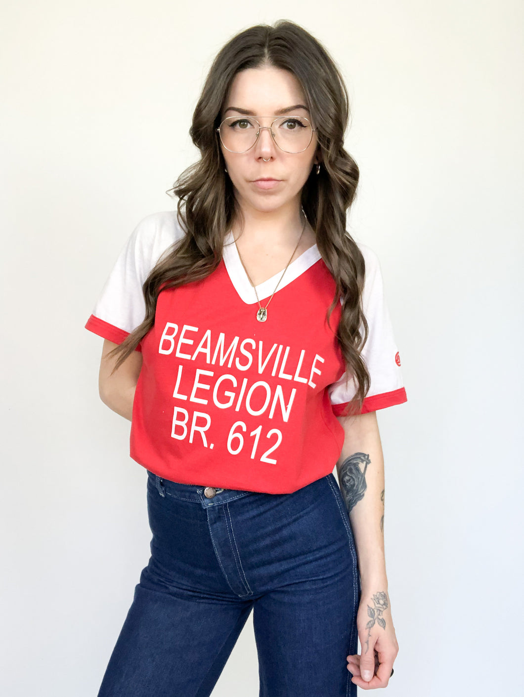 Vintage 70s Beamsville Legion Red & White Baseball Tee Size M