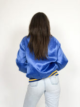 Load image into Gallery viewer, Vintage 80s Blue Satin Bomber Jacket
