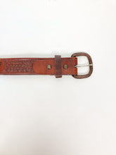 Load image into Gallery viewer, Vintage Dark Brown Woven Leather Belt
