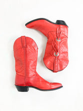 Load image into Gallery viewer, Vintage 80s Capezio Red Leather Concho Cowboy Boots Size 9
