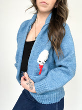 Load image into Gallery viewer, Vintage 60s Mary Maxim Blue Knit Golf Cardigan Sweater
