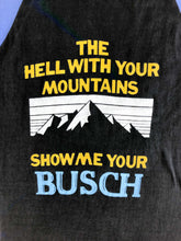 Load image into Gallery viewer, Vintage 80s Busch ‘The Hell With Your Mountains Show Me Your Busch’ Raglan Baseball Tee Size S
